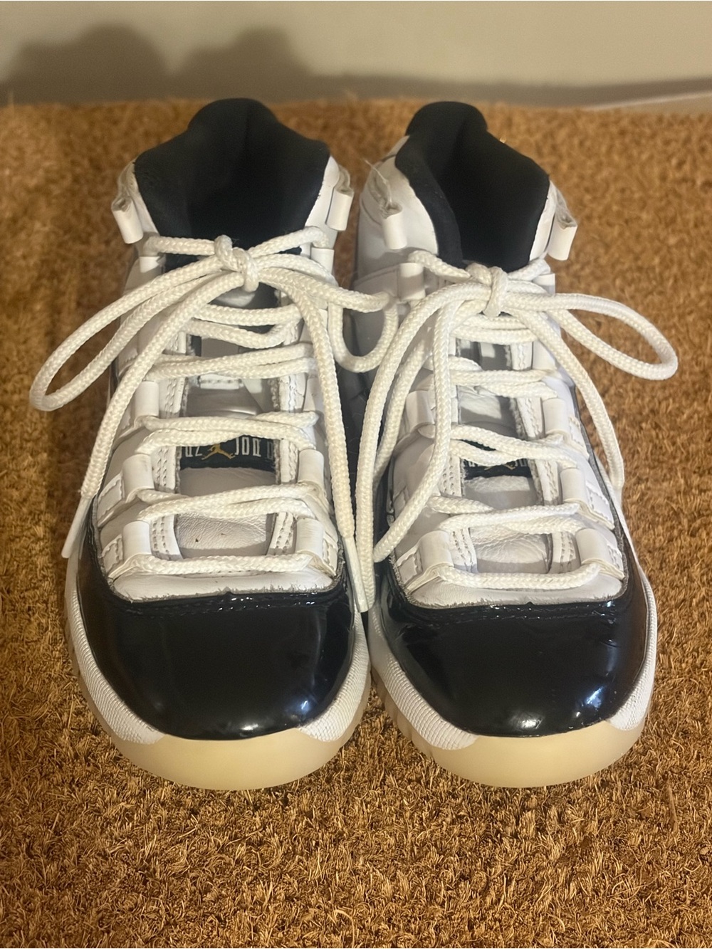 Jordan Kids White and Black High-Top Sneakers with Gold Jumpman - Picture 2 of 4